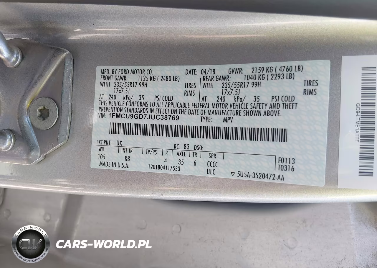2018 Ford Escape Se VIN:1FMCU9GD7JUC38769 - 9