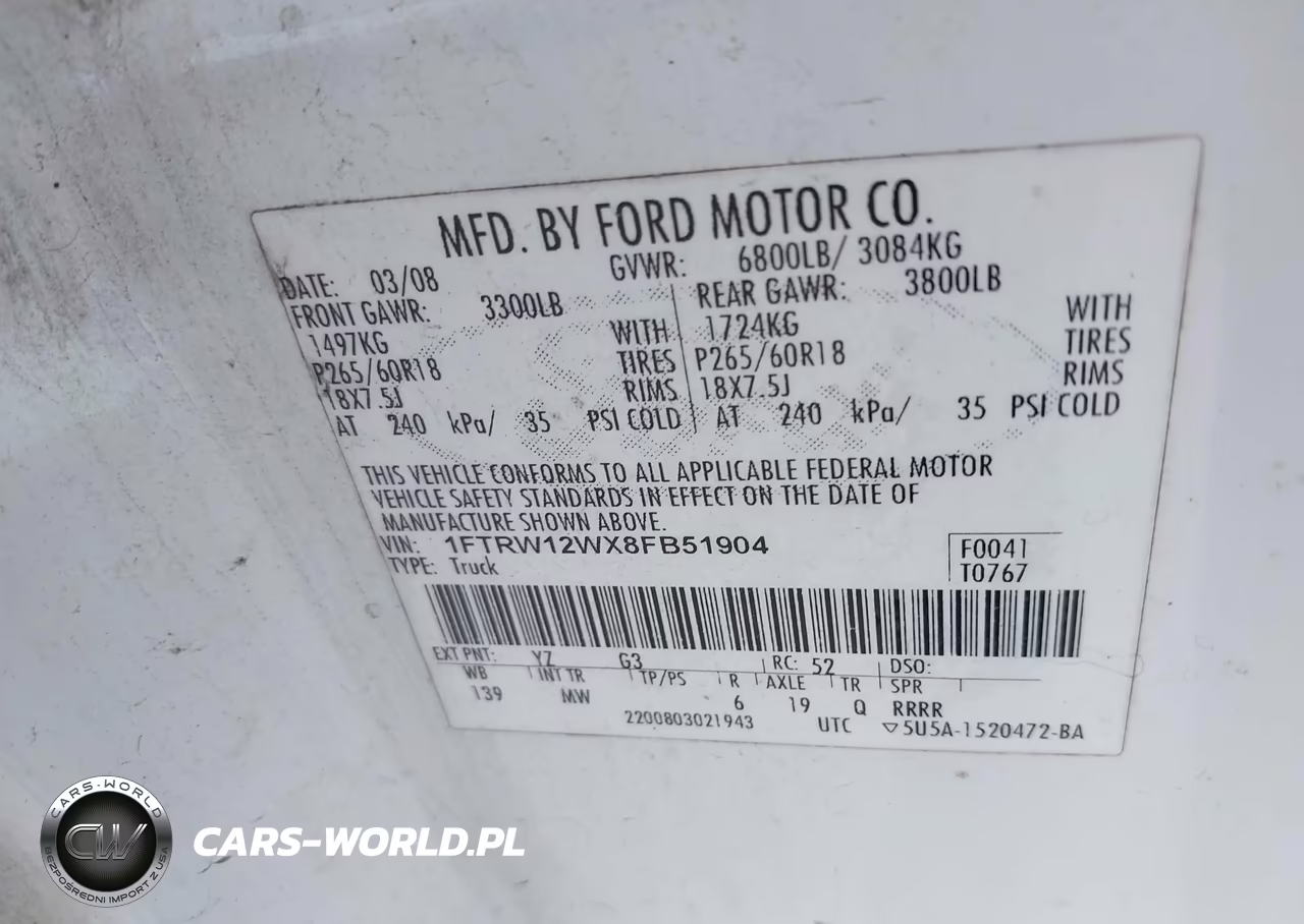 2008 Ford F-150 60Th Anniversary-Fx2-Xl-Xlt VIN:1FTRW12WX8FB51904 - 9
