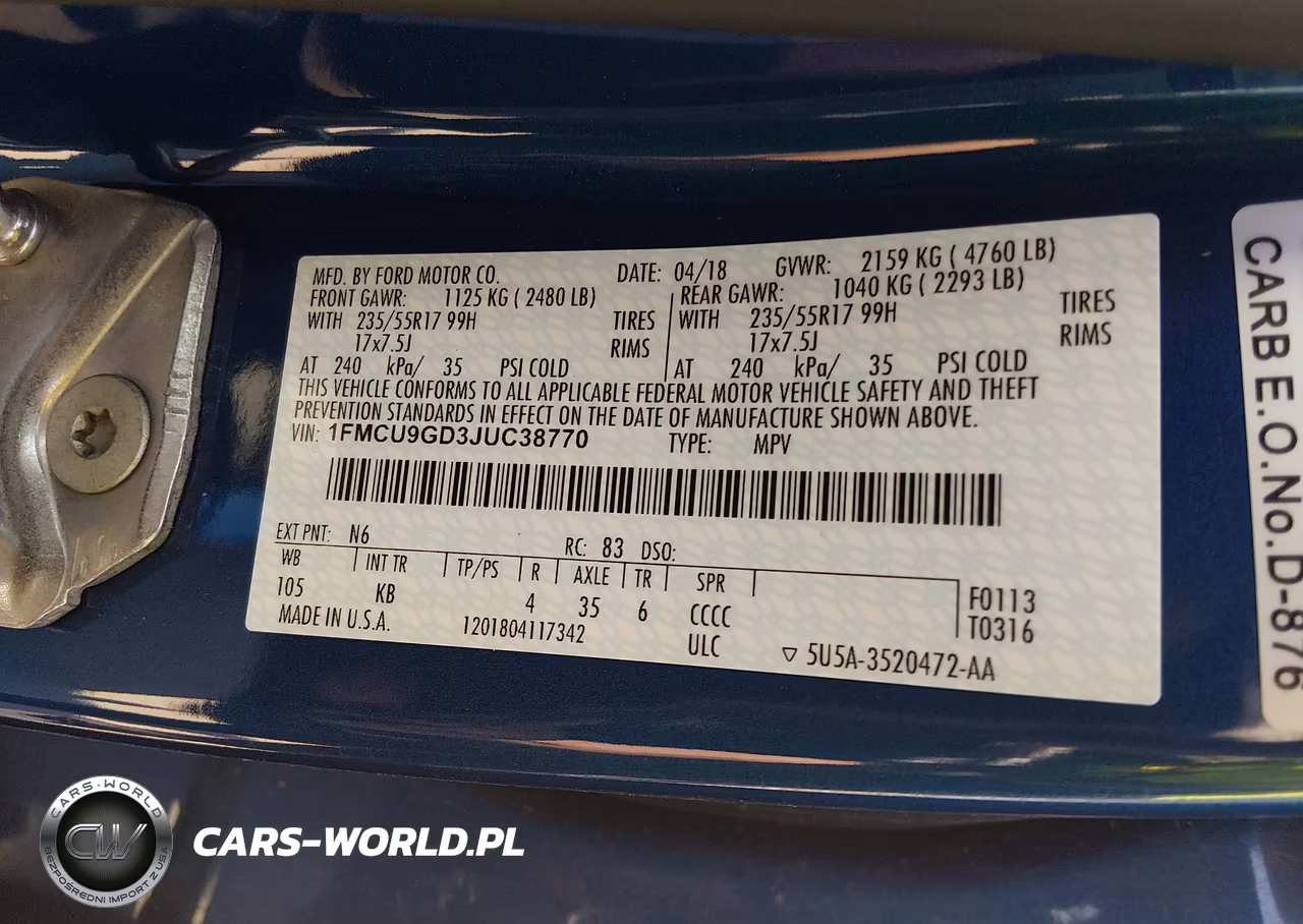 2018 Ford Escape Se VIN:1FMCU9GD3JUC38770 - 9