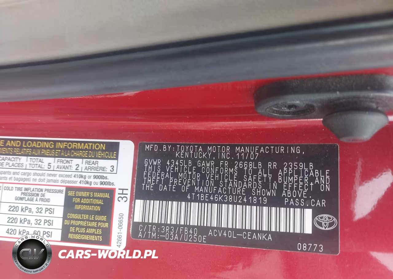 2008 Toyota Camry Le VIN:4T1BE46K38U241819 - 9