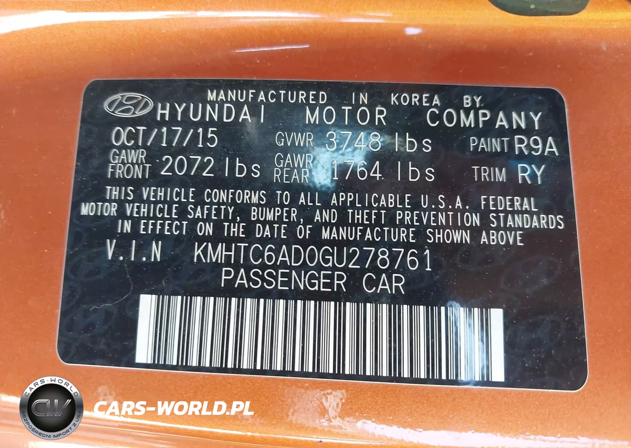 2016 Hyundai Veloster VIN:KMHTC6AD0GU278761 - 9