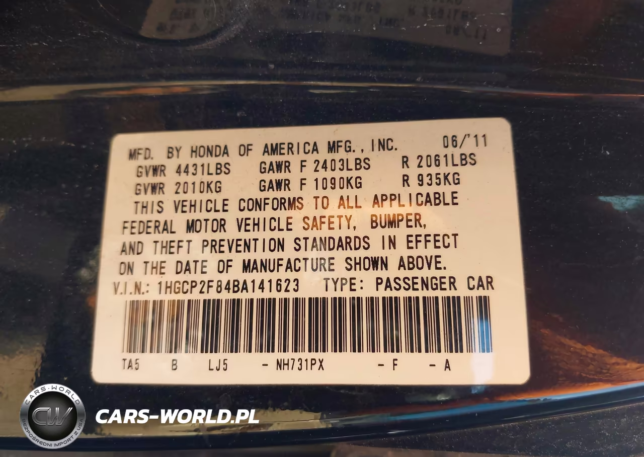 2011 Honda Accord 2.4 Ex-L VIN:1HGCP2F84BA141623 - 9