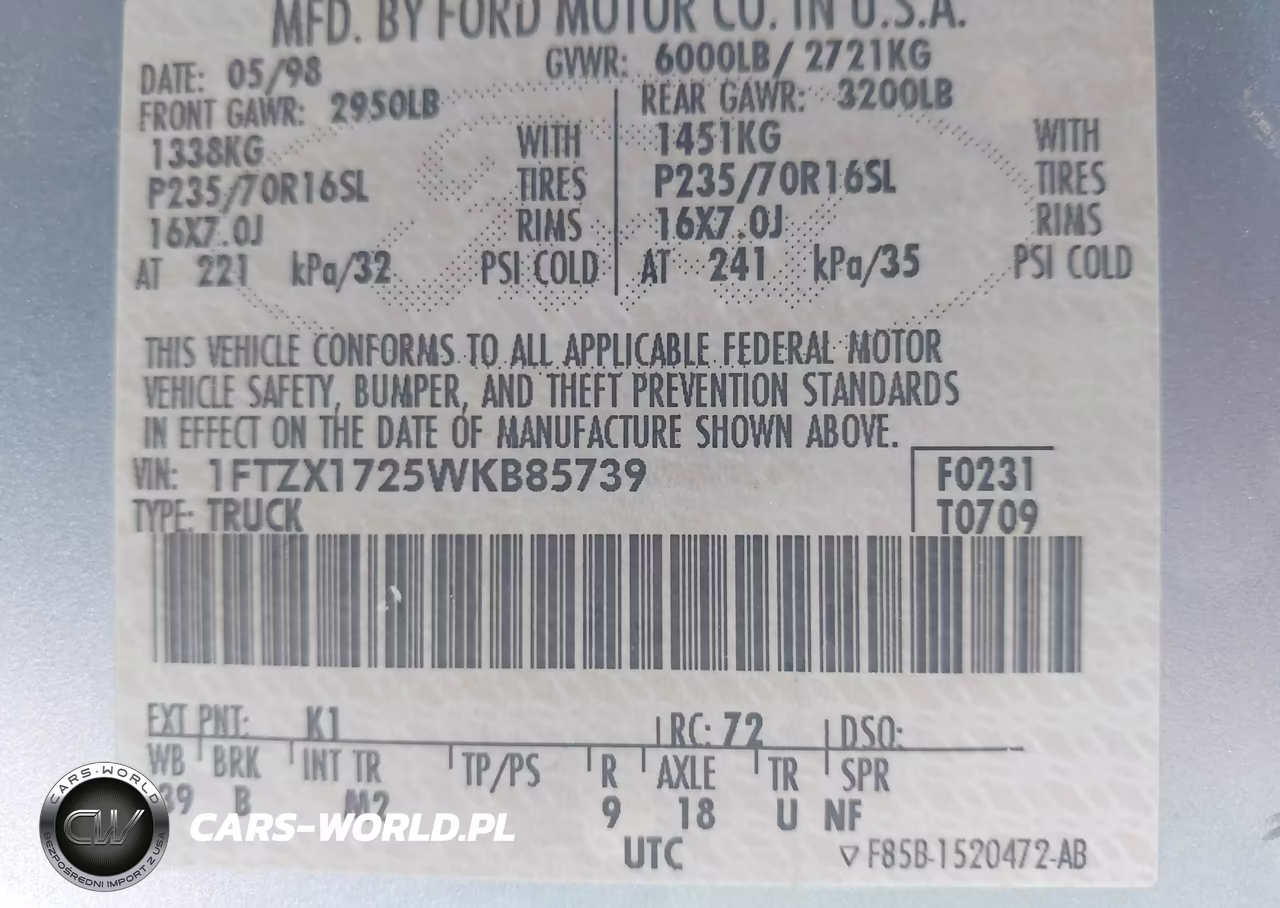 1998 Ford F-150 Standard-Xl-Xlt VIN:1FTZX1725WKB85739 - 9
