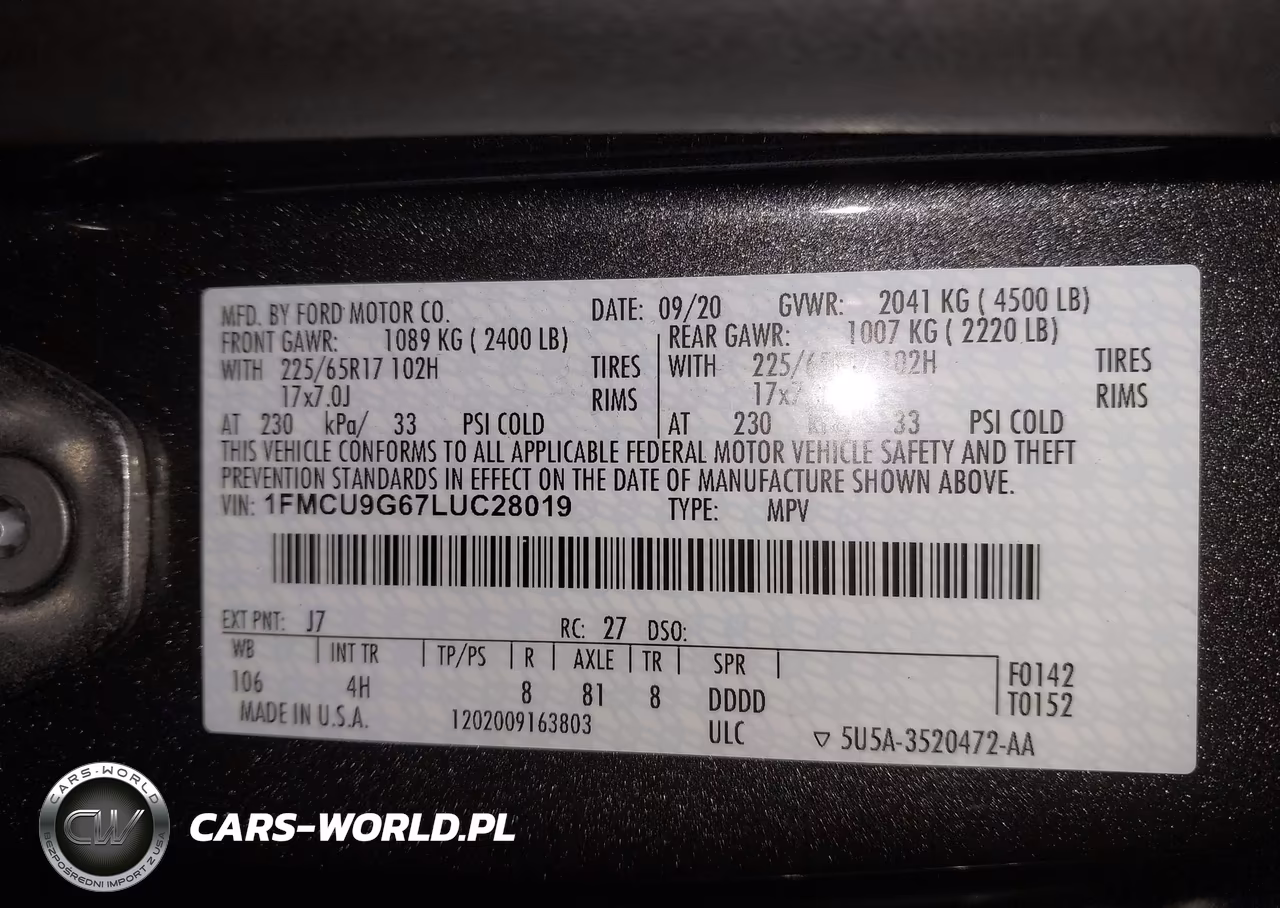 2020 Ford Escape Se VIN:1FMCU9G67LUC28019 - 9