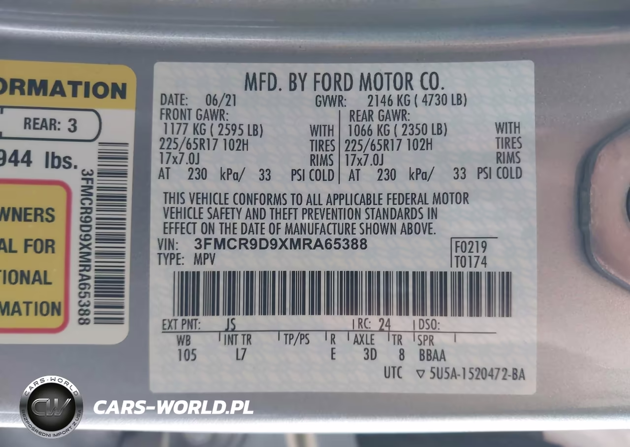 2021 Ford Bronco Sport Badlands VIN:3FMCR9D9XMRA65388 - 9