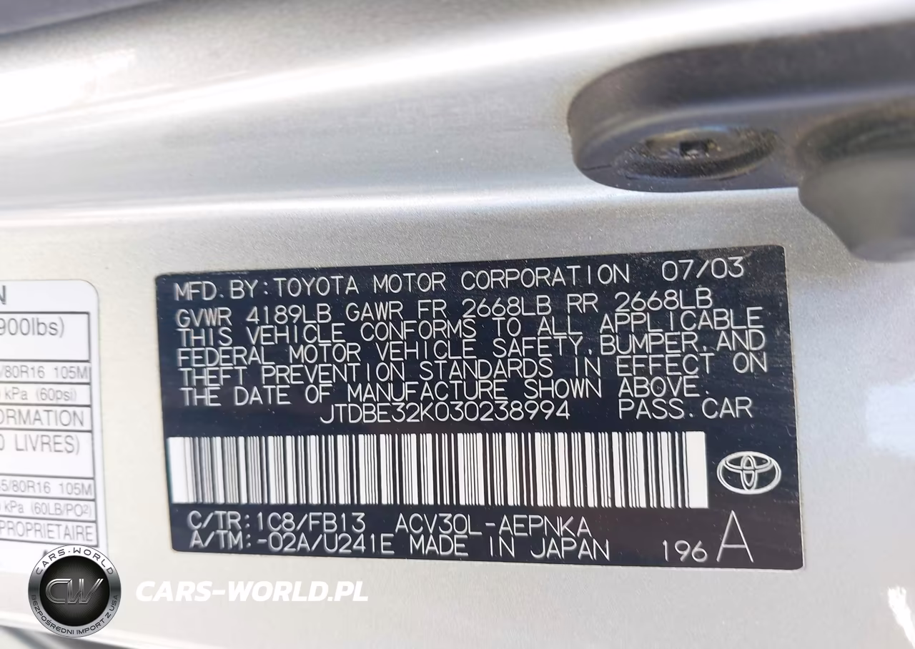 2003 Toyota Camry Le VIN:JTDBE32K030238994 - 9