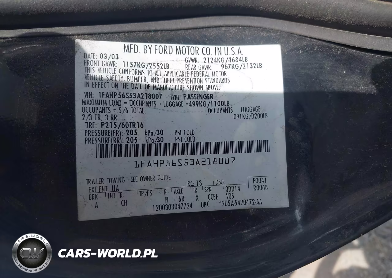 2003 Ford Taurus Sel VIN:1FAHP56S53A218007 - 9