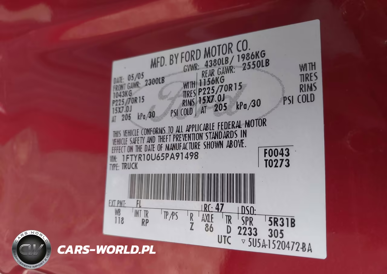 2005 Ford Ranger Edge-Stx-Xl-Xls-Xlt VIN:1FTYR10U65PA91498 - 9