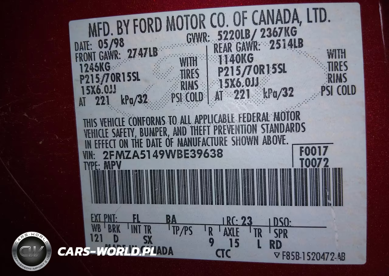1998 Ford Windstar Gl-Limited-Lx VIN:2FMZA5149WBE39638 - 9