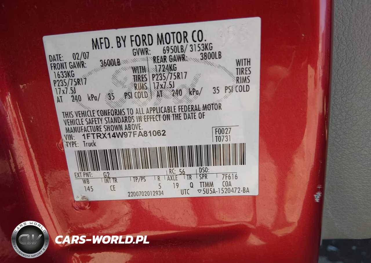 2007 Ford F-150 Fx4-Stx-Xl-Xlt VIN:1FTRX14W97FA81062 - 9
