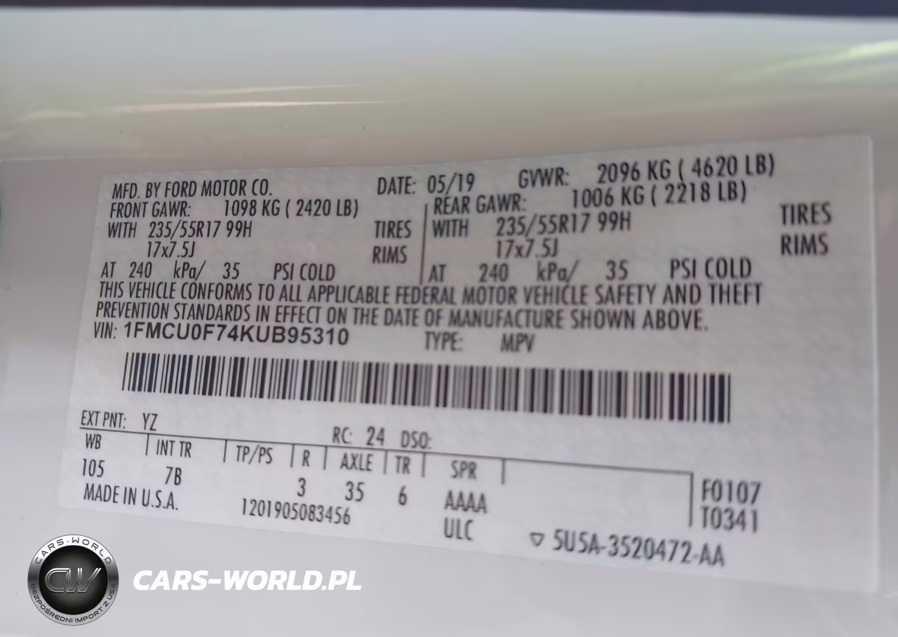 2019 Ford Escape S VIN:1FMCU0F74KUB95310 - 9