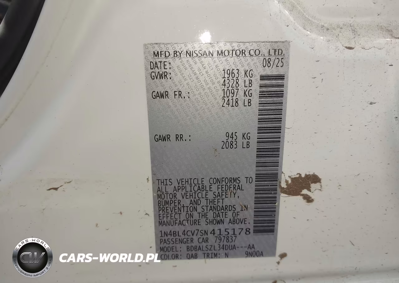 2025 Nissan Altima Sr Fwd VIN:1N4BL4CV7SN415178 - 9