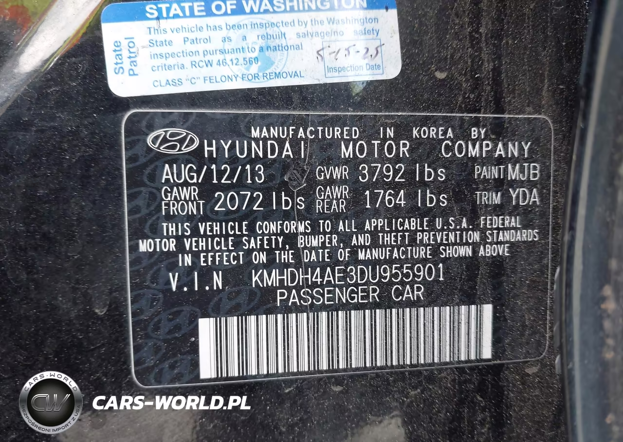 HYUNDAI ELANTRA GL VIN:KMHDH4AE3DU955901 - 9