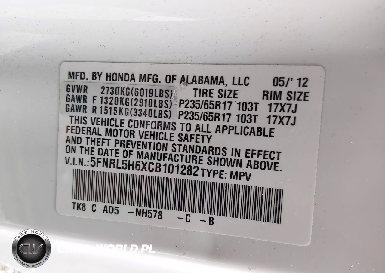 2012 Honda Odyssey Ex-L VIN:5FNRL5H6XCB101282 - 9