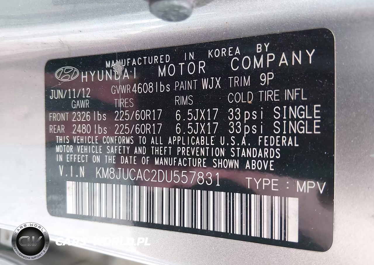 2013 Hyundai Tucson Gls VIN:KM8JUCAC2DU557831 - 9