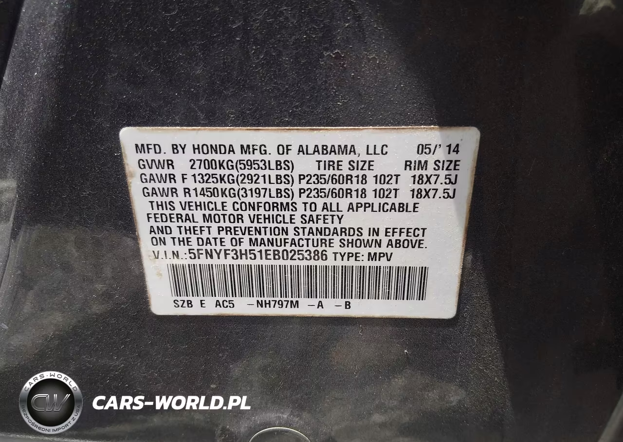 2014 Honda Pilot Ex-L VIN:5FNYF3H51EB025386 - 9