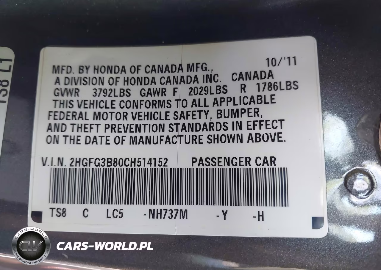 2012 Honda Civic Ex VIN:2HGFG3B80CH514152 - 9