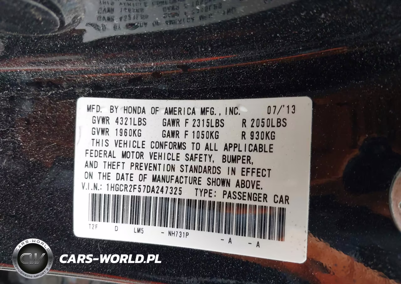 2013 Honda Accord Sport VIN:1HGCR2F57DA247325 - 9