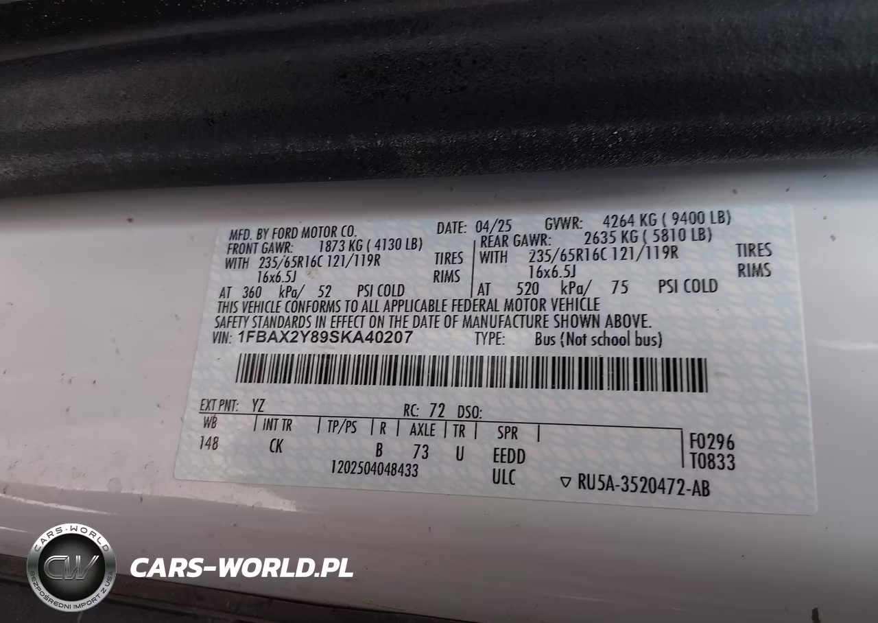 2025 Ford Transit-350 Passenger Van Xlt VIN:1FBAX2Y89SKA40207 - 9