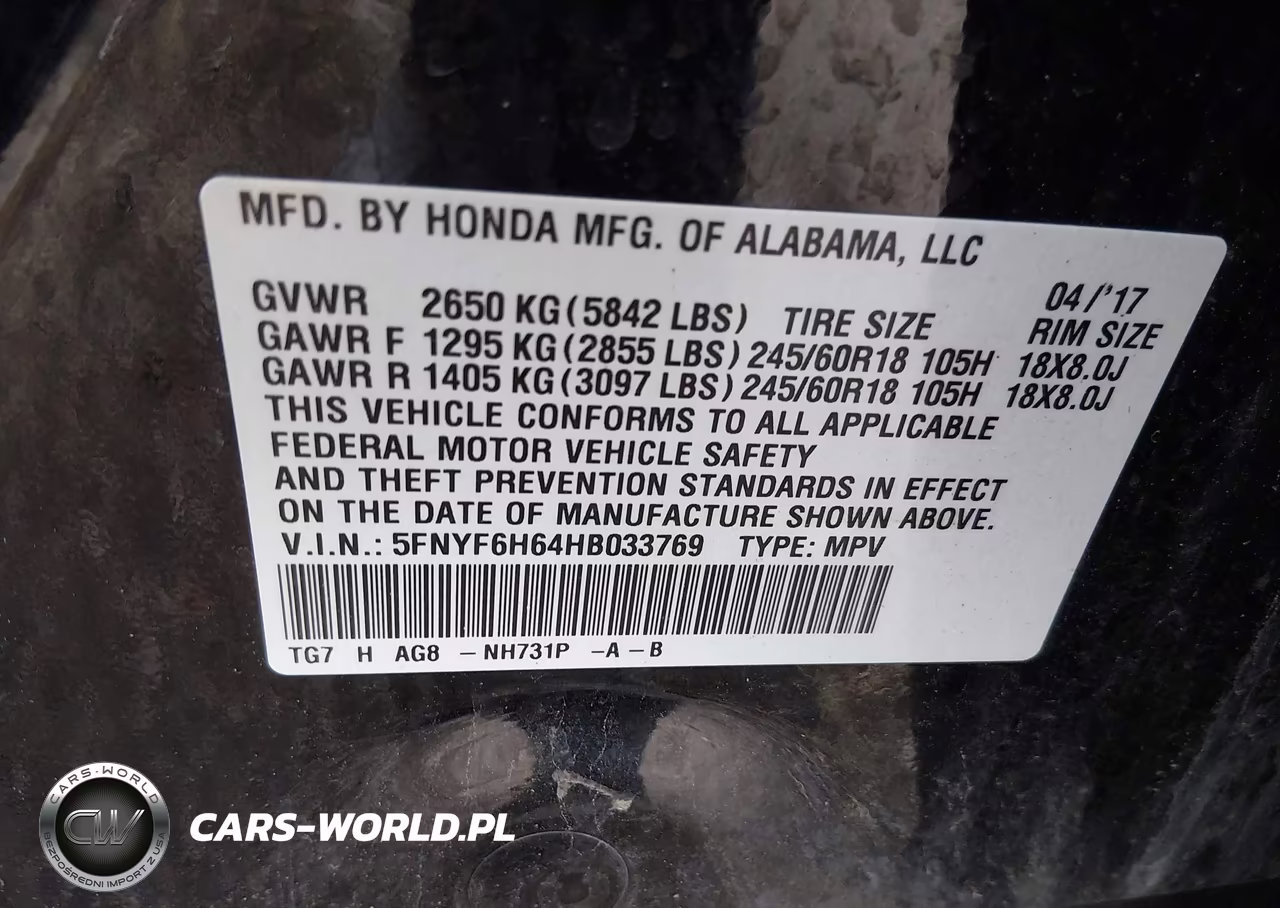 2017 Honda Pilot Ex-L VIN:5FNYF6H64HB033769 - 9