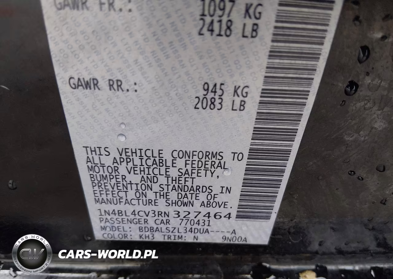 2024 Nissan Altima Sr Fwd VIN:1N4BL4CV3RN327464 - 9