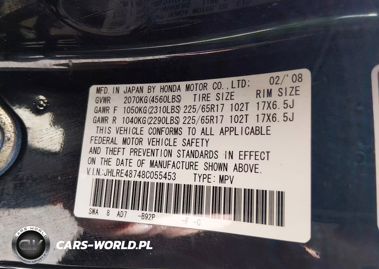 2008 Honda Cr-V Ex-L VIN:JHLRE48748C055453 - 9