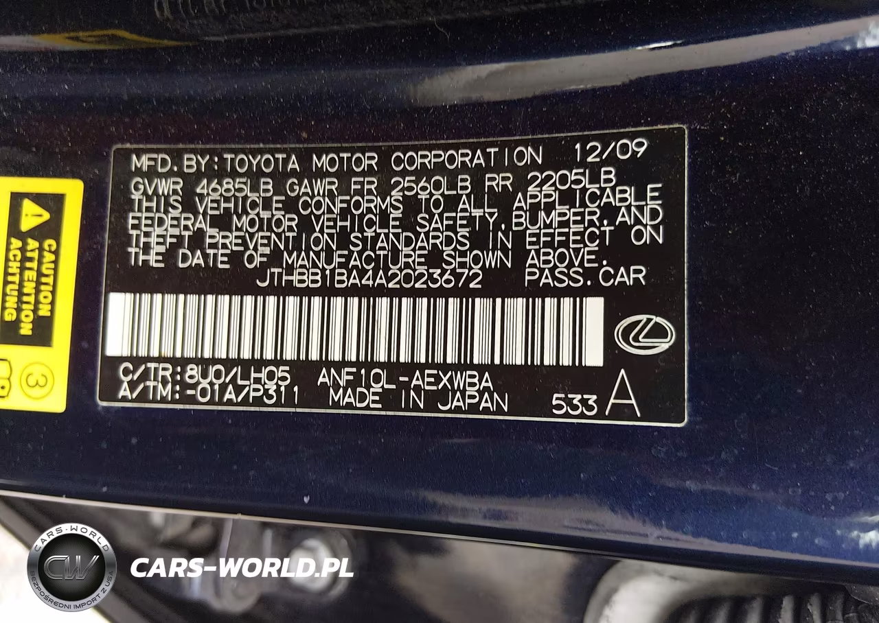 2010 Lexus Hs 250H Premium VIN:JTHBB1BA4A2023672 - 9