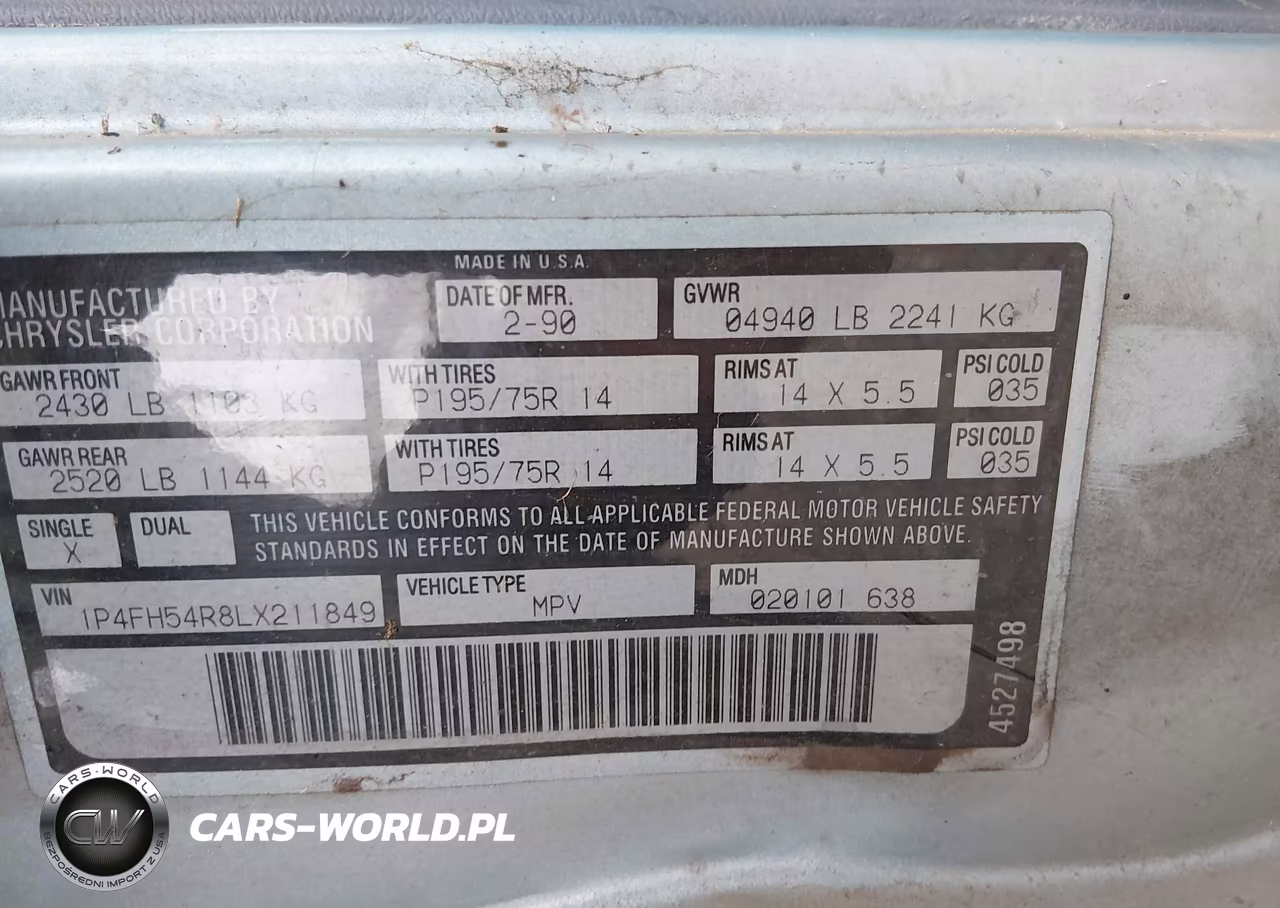 1990 Plymouth Grand Voyager Le VIN:1P4FH54R8LX211849 - 9