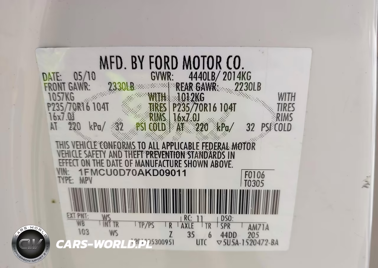 2010 Ford Escape Xlt VIN:1FMCU0D70AKD09011 - 9