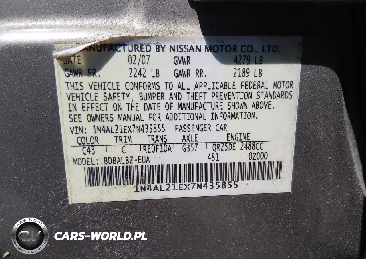 2007 Nissan Altima 2.5 S VIN:1N4AL21EX7N435855 - 9