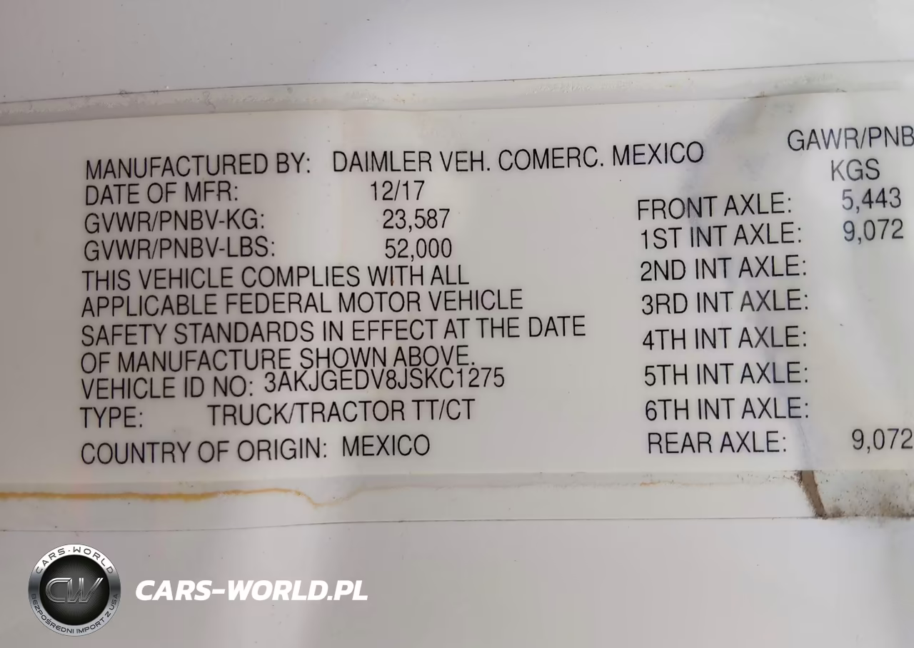 2018 Freightliner Cascadia 125 VIN:3AKJGEDV8JSKC1275 - 8