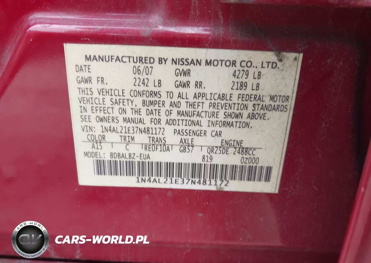 2007 Nissan Altima 2.5 S VIN:1N4AL21E37N481172 - 9