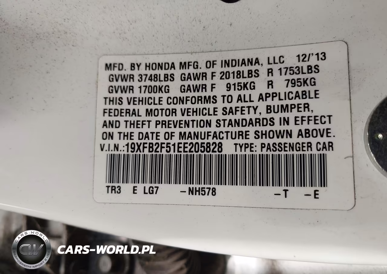 2014 Honda Civic Lx VIN:19XFB2F51EE205828 - 9