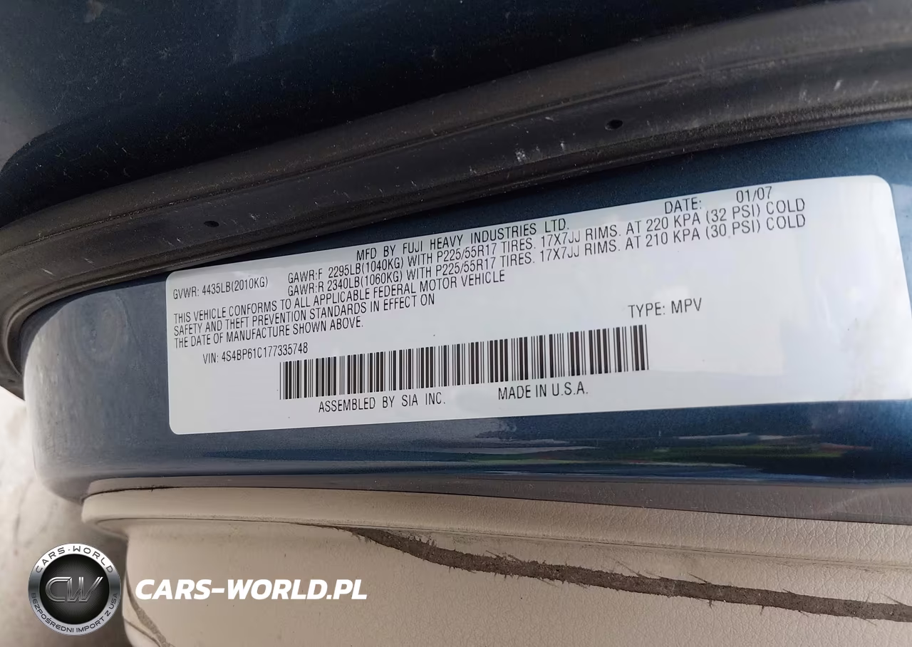 2007 Subaru Outback 2.5I VIN:4S4BP61C177335748 - 9