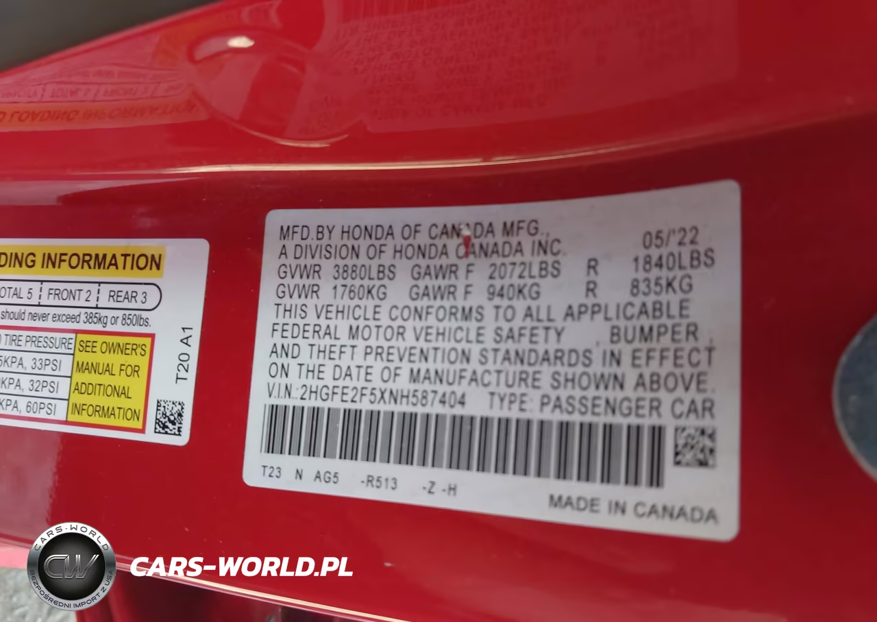 2022 Honda Civic Sport VIN:2HGFE2F5XNH587404 - 9