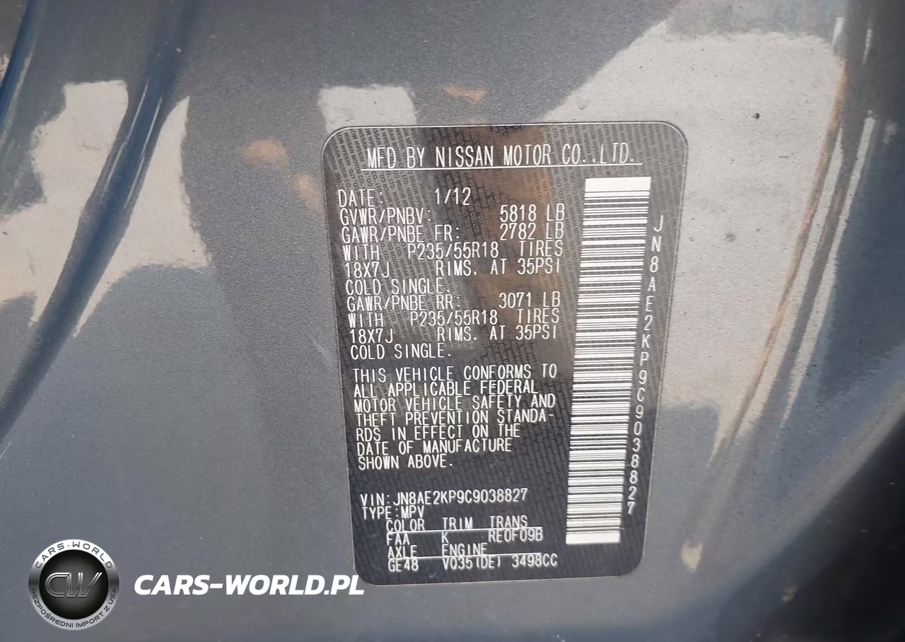 2012 Nissan Quest Sl VIN:JN8AE2KP9C9038827 - 9