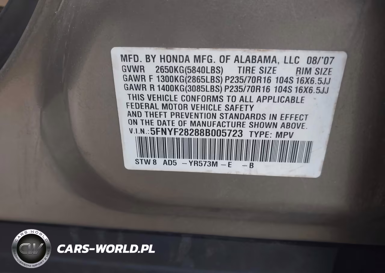 2008 Honda Pilot Vp VIN:5FNYF28288B005723 - 9
