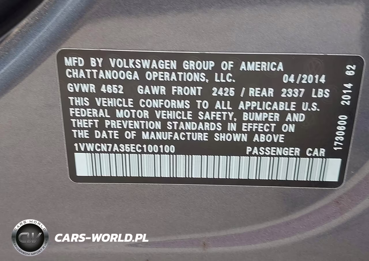 2014 Volkswagen Passat 2.0L Tdi Sel Premium VIN:1VWCN7A35EC100100 - 9