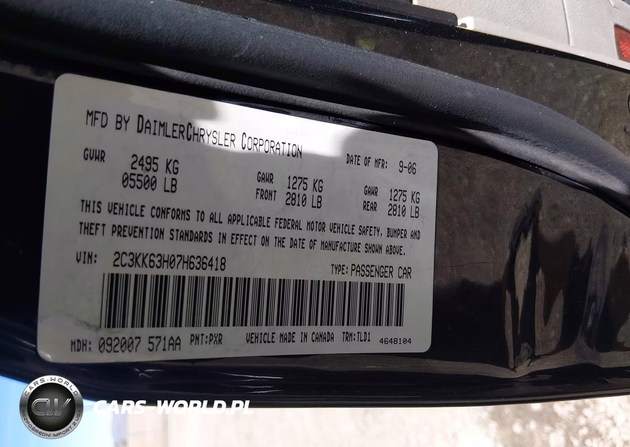 2007 Chrysler 300C VIN:2C3KK63H07H636418 - 9