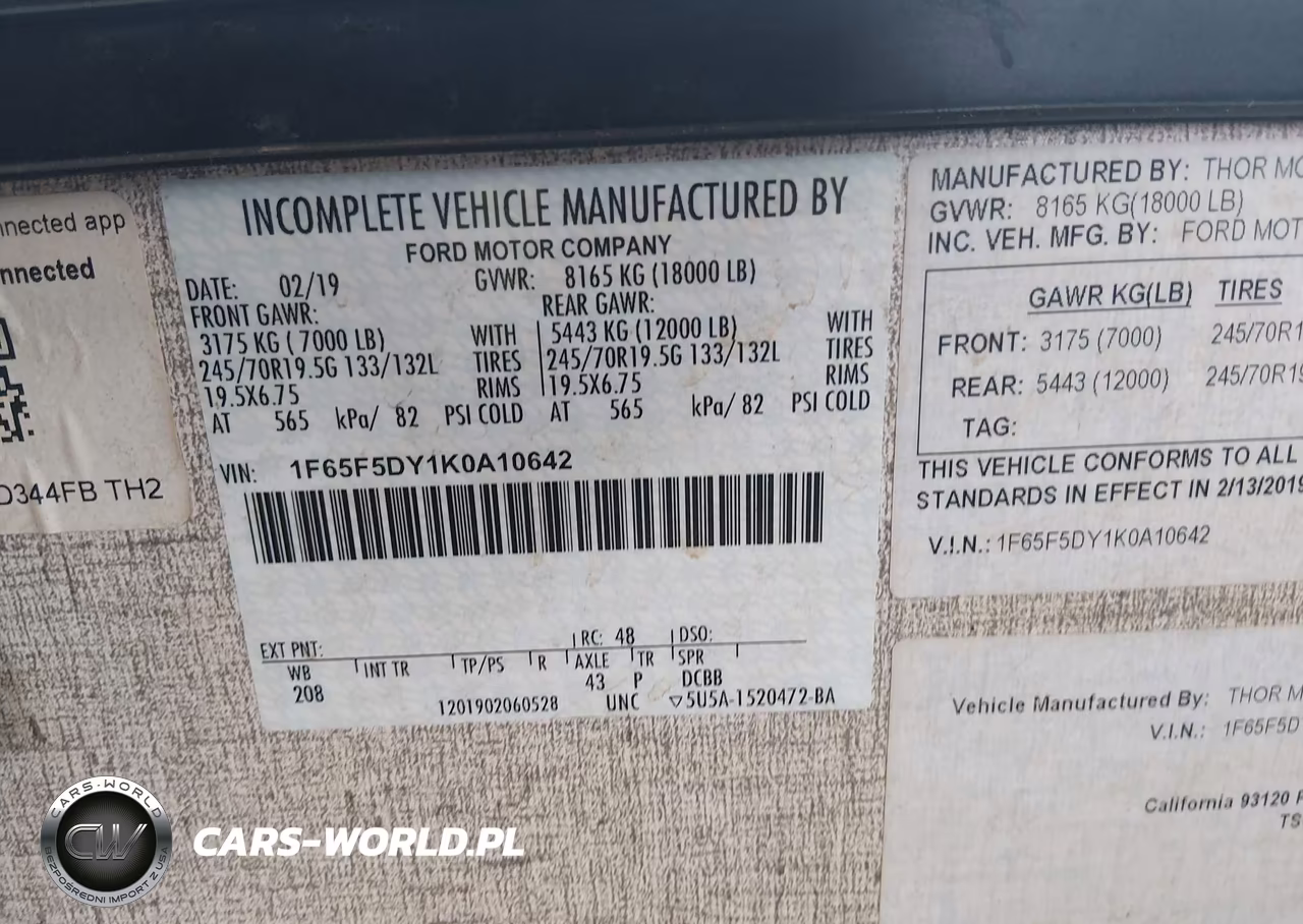 2019 Ford F53 VIN:1F65F5DY1K0A10642 - 9