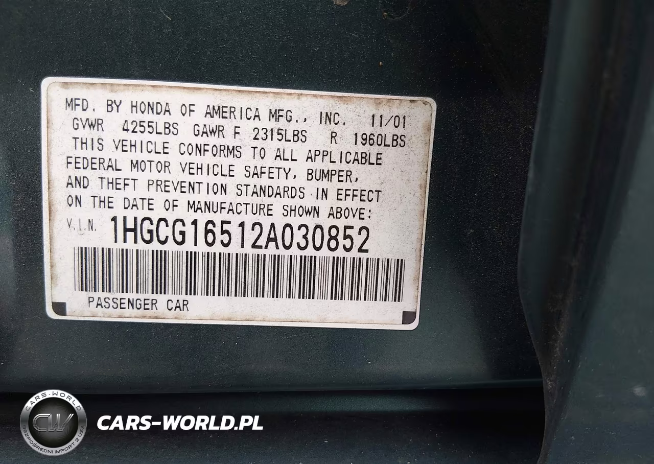2002 Honda Accord 3.0 Ex VIN:1HGCG16512A030852 - 9