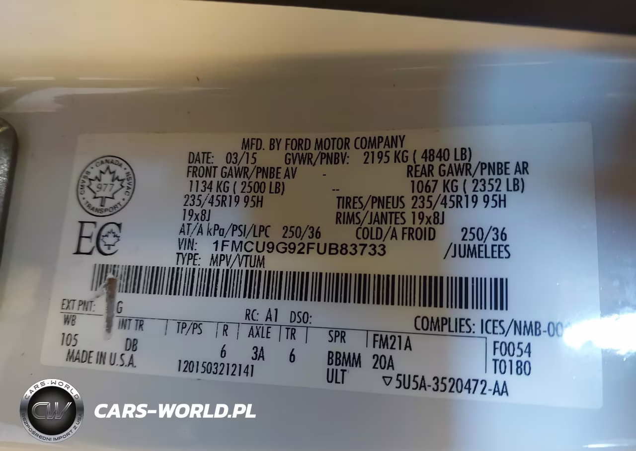 2015 Ford Escape Se VIN:1FMCU9G92FUB83733 - 9