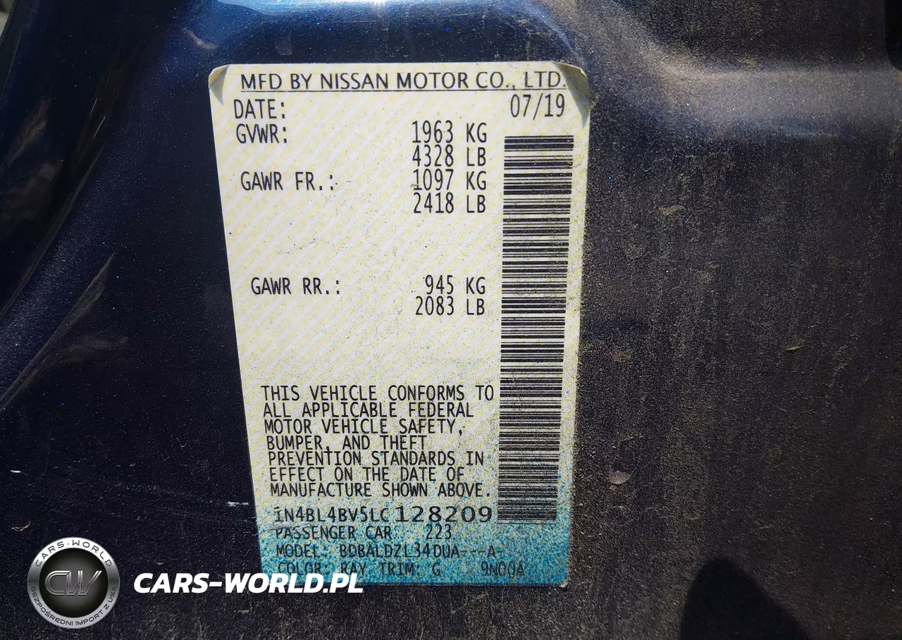 2020 Nissan Altima S Fwd VIN:1N4BL4BV5LC128209 - 9