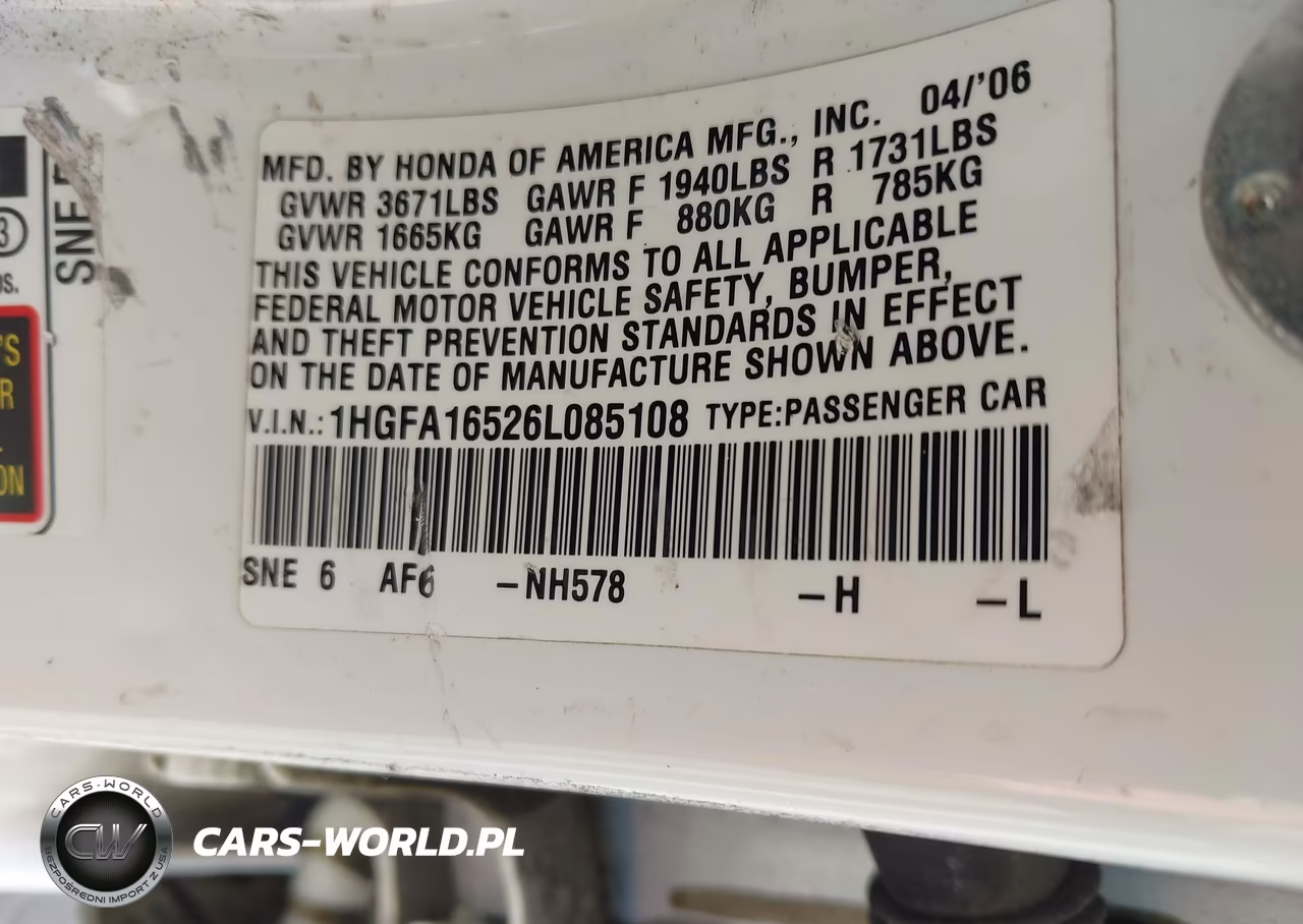 2006 Honda Civic Lx VIN:1HGFA16526L085108 - 9