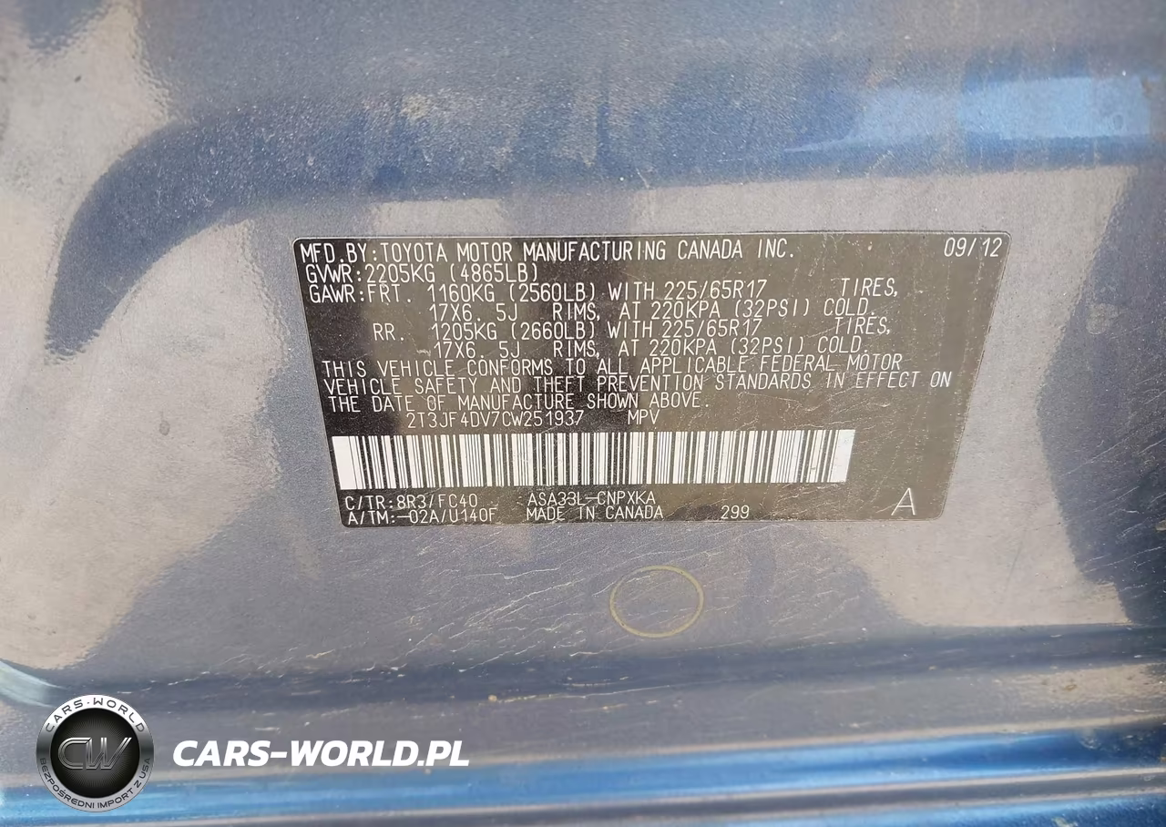 2012 Toyota Rav4 VIN:2T3JF4DV7CW251937 - 9