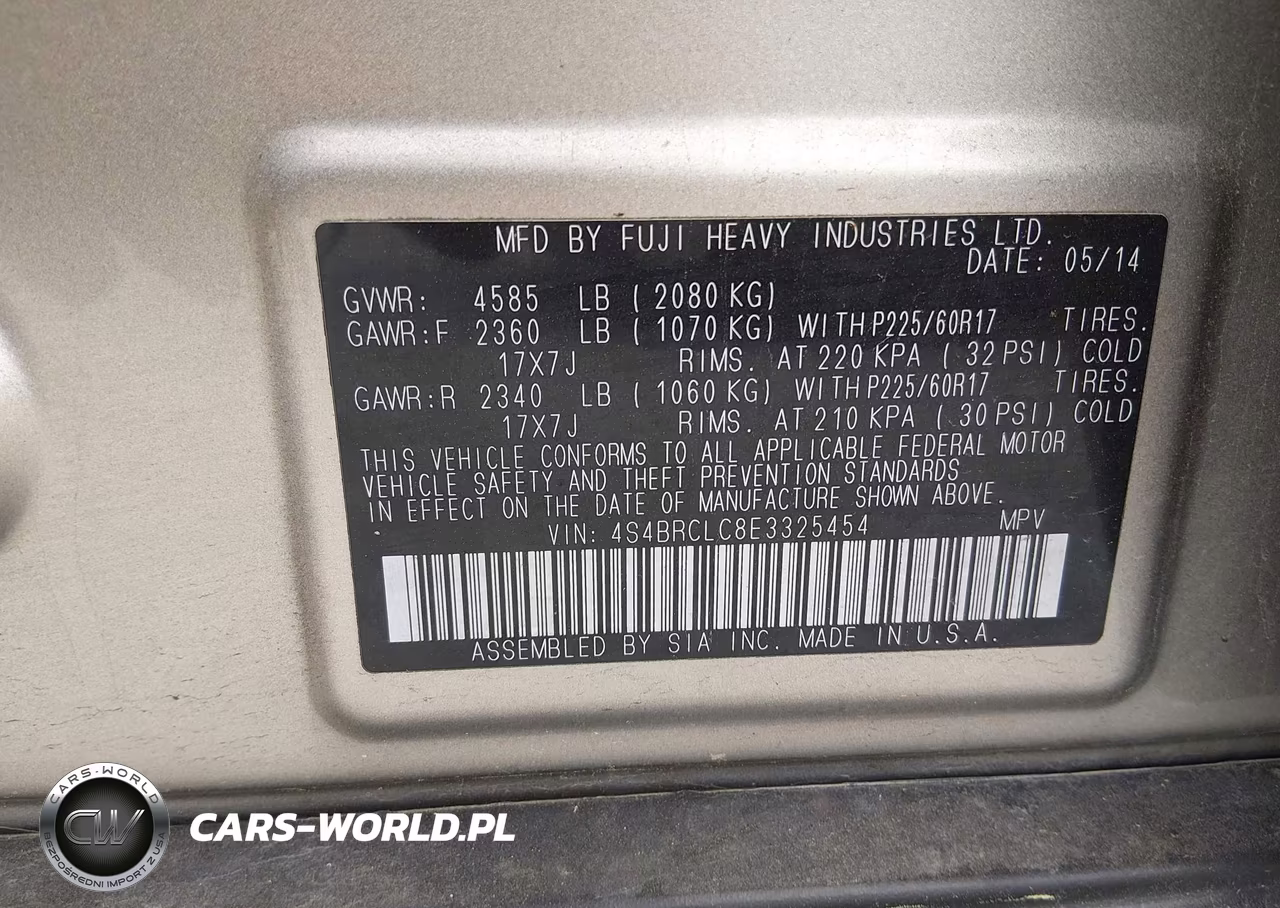 2014 Subaru Outback 2.5I Limited VIN:4S4BRCLC8E3325454 - 9