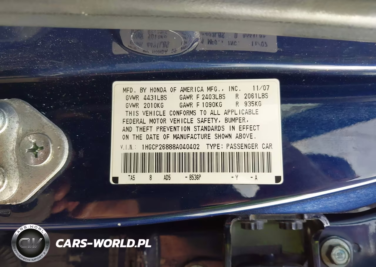 2008 Honda Accord 2.4 Ex-L VIN:1HGCP26888A040402 - 9