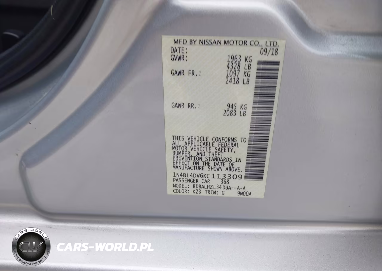 2019 Nissan Altima 2.5 Sv VIN:1N4BL4DV6KC113309 - 9