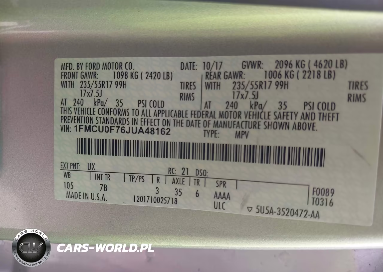 2018 Ford Escape S VIN:1FMCU0F76JUA48162 - 9