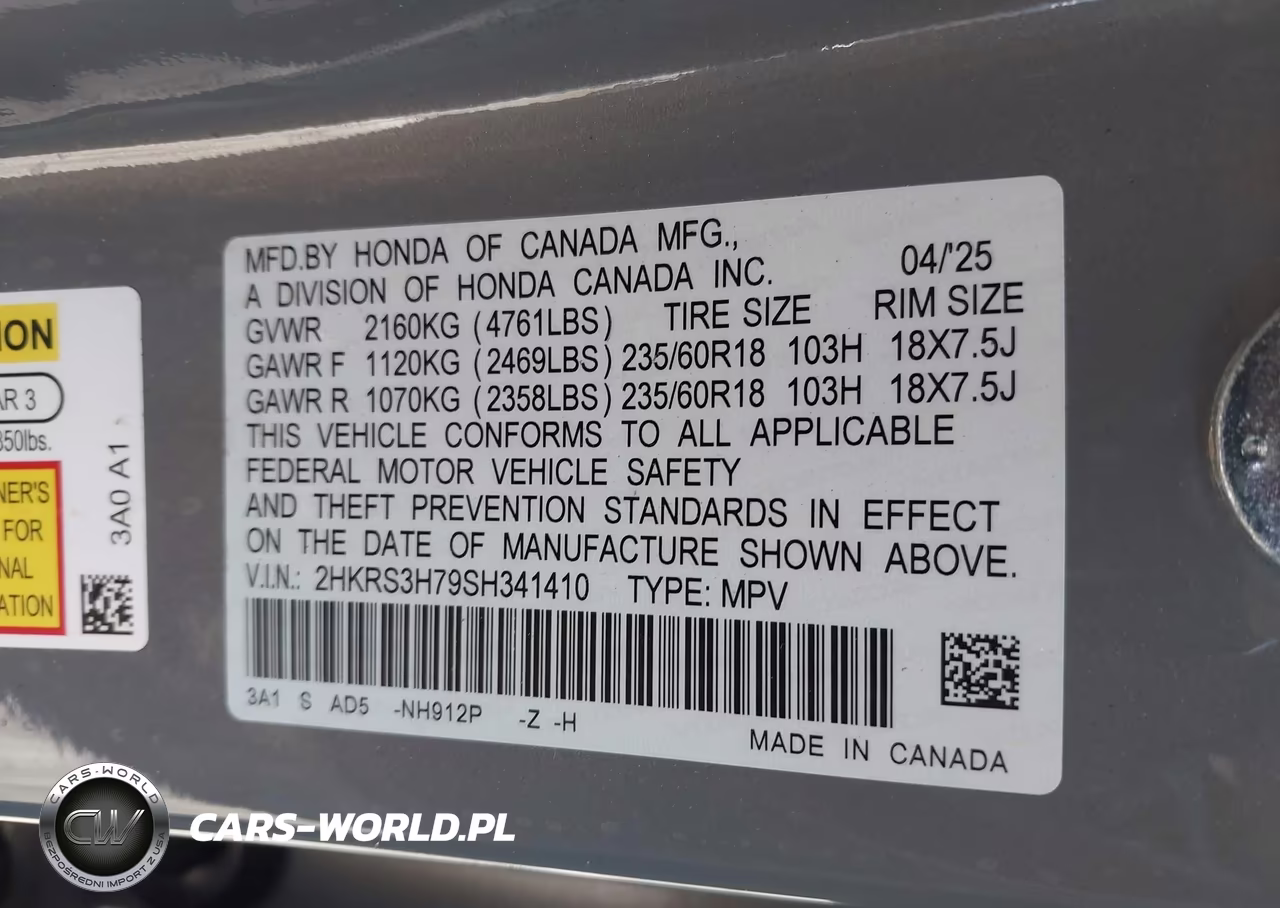 2025 Honda Cr-V Ex-L 2Wd VIN:2HKRS3H79SH341410 - 9